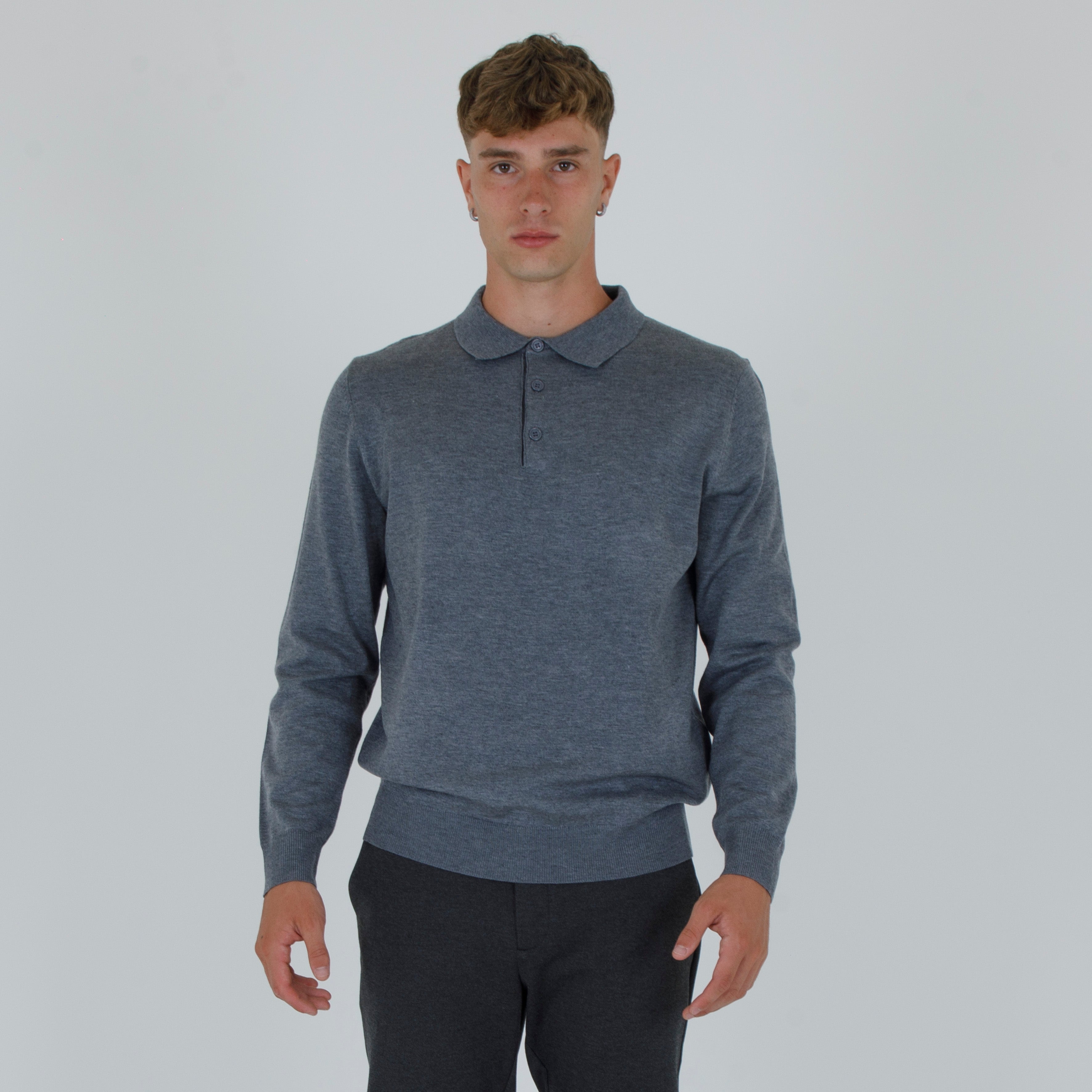PULLOVER. WOOL MIXED POLO SHIRT-11438