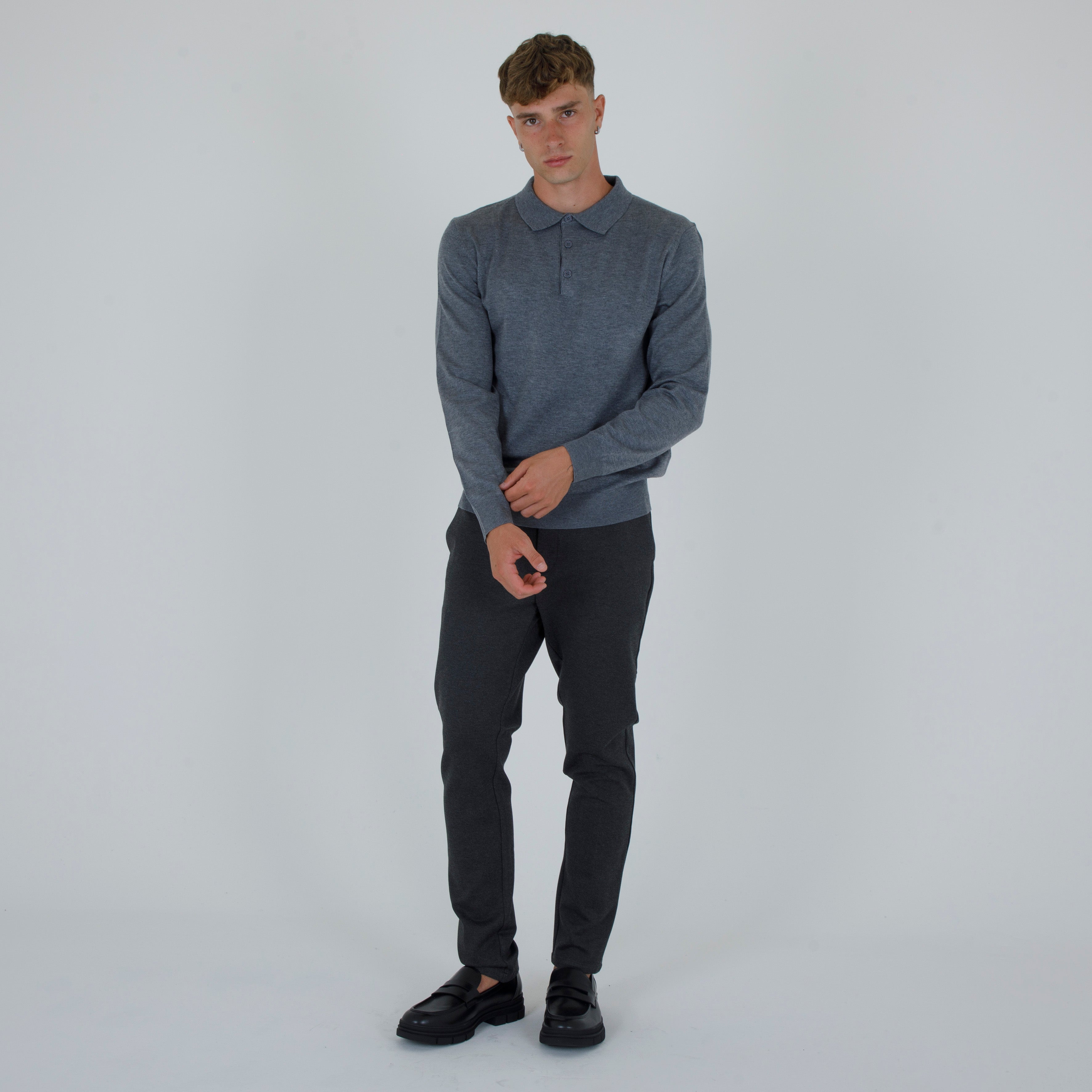 PULLOVER. WOOL MIXED POLO SHIRT-11438