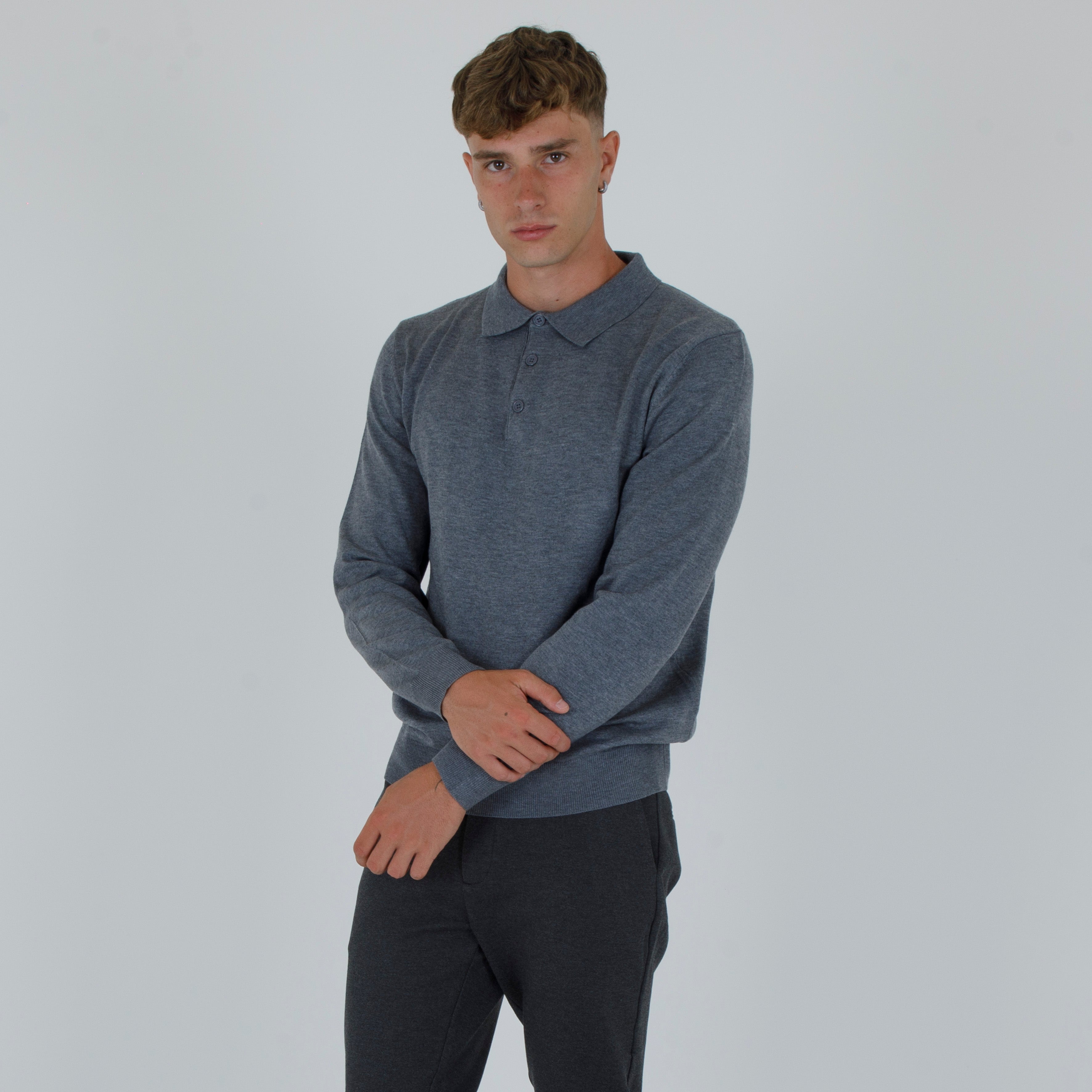 PULLOVER. WOOL MIXED POLO SHIRT-11438