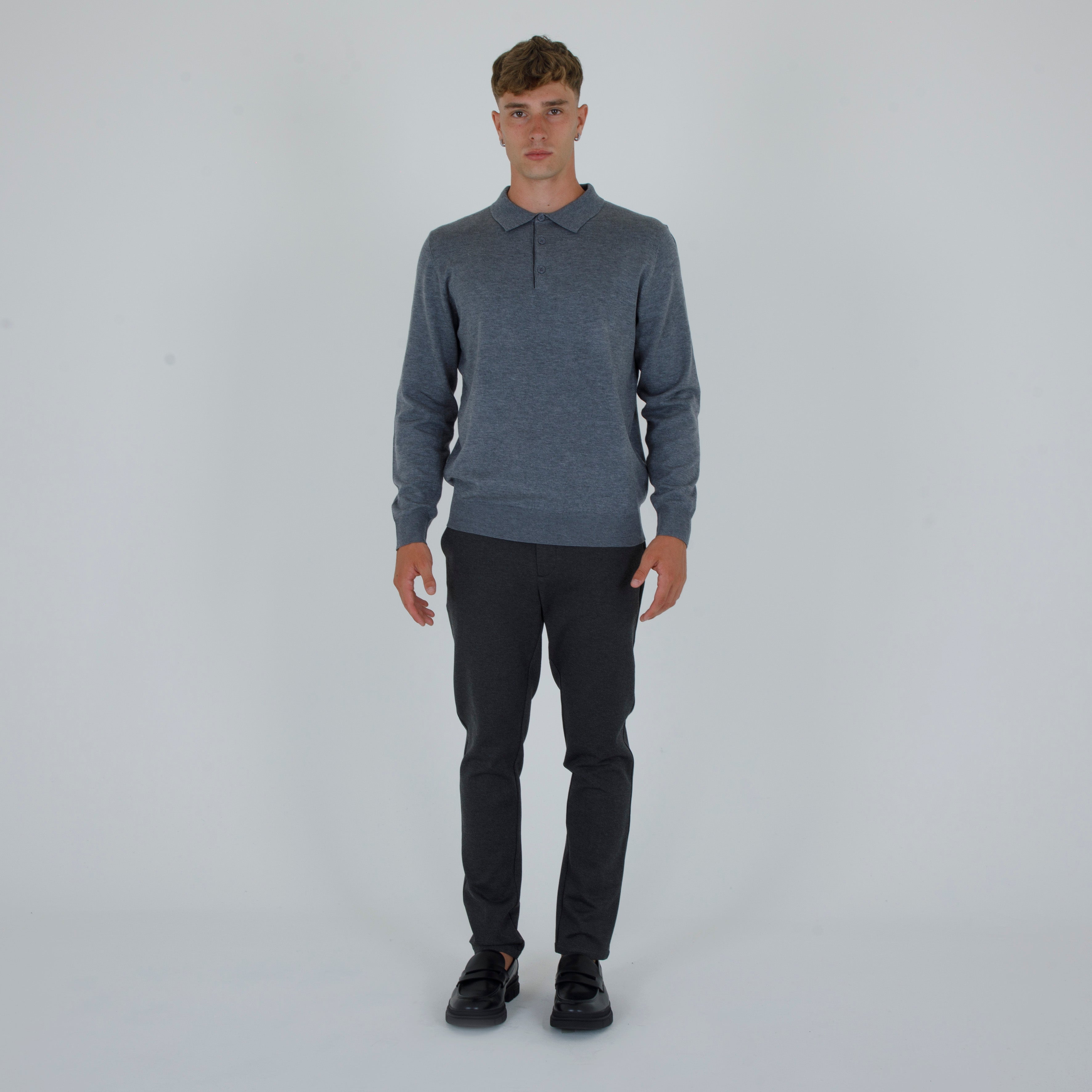 PULLOVER. WOOL MIXED POLO SHIRT-11438