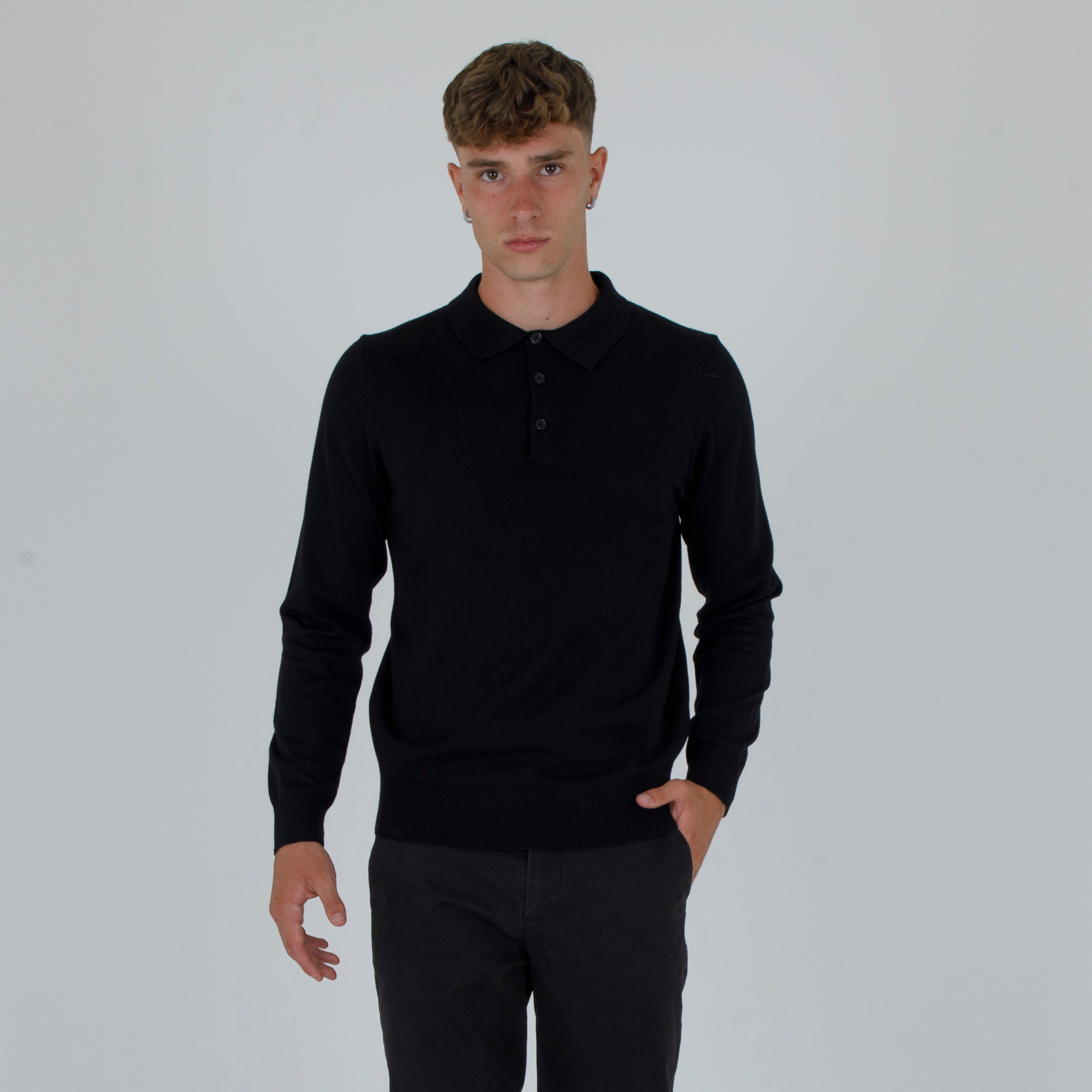 PULLOVER. WOOL MIXED POLO SHIRT-11438