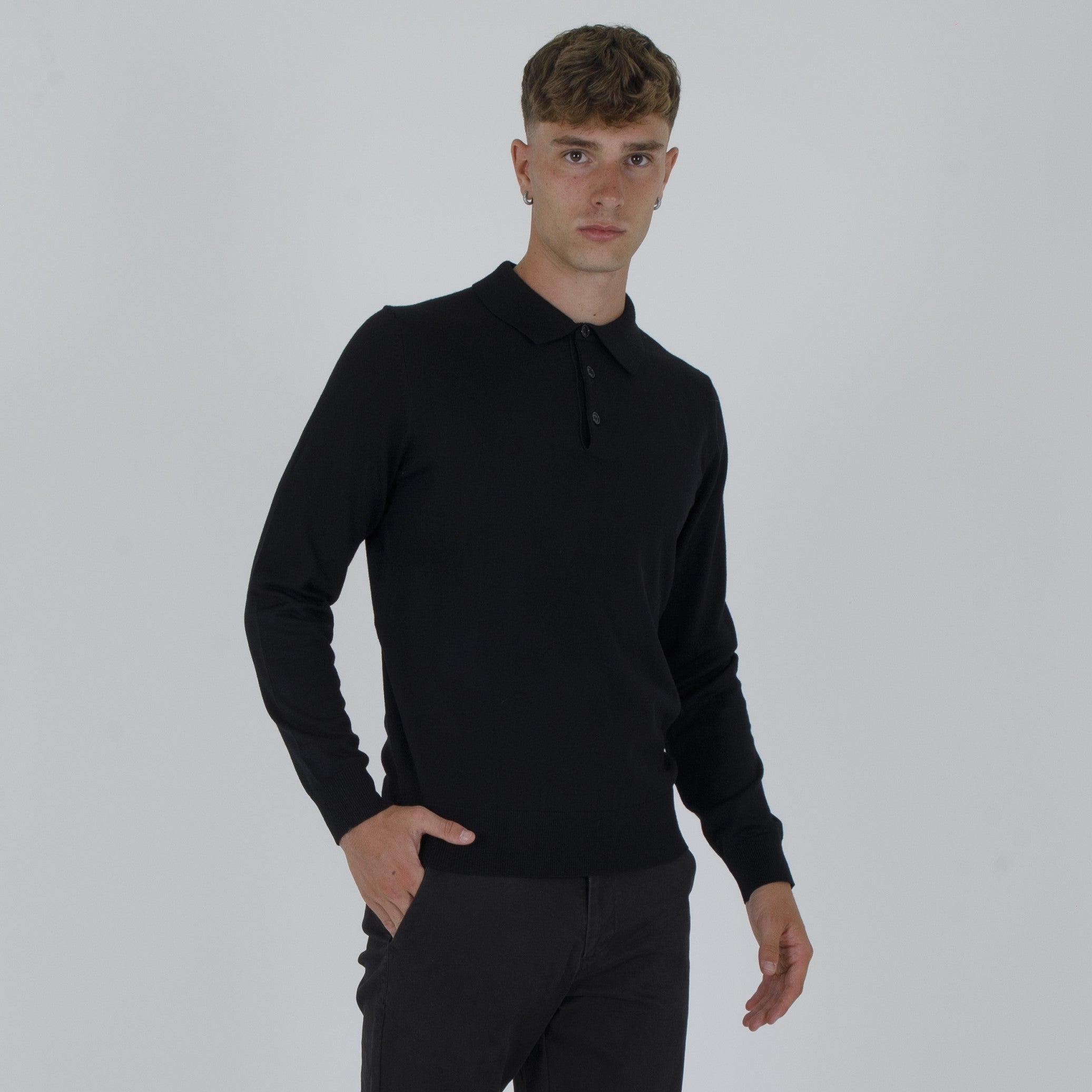PULLOVER. WOOL MIXED POLO SHIRT-11438